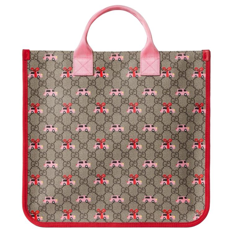 Gucci GG Supreme All Over Print Nylon Tote Bag Kids bags Beige Brown Red 605831-FAFNP-8575