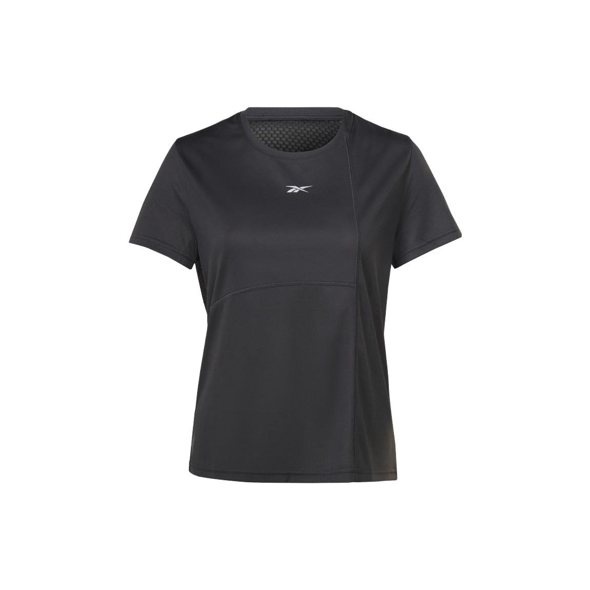 

Reebok однотонный логотип сзади дышащий удобный повседневный сетчатый спортивный фитнес-пуловер с круглым вырезом короткий рукав футболка женские топы черный HT8045 S