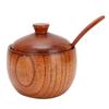 Wood Spice Pot Sugar Bowl Salt Pepper Seasoning Box with Spoon and Lid Kitchen Tool