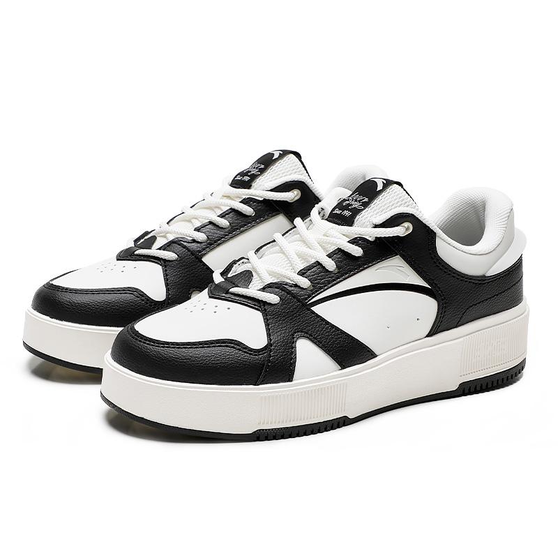 Anta Comfortable Versatile Non-Slip Milk Cap Skate Shoes Women Sneakers White Black 922428008-4