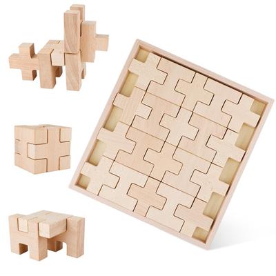 FlyCreat 20 Parça Ahşap Yapı Blokları, Eğitici Oyuncaklar, Montessori Oyuncakları, Boyanmamış 3D Puzzle, Masif Ahşap, Çocuklar İçin, Odaklanma ve Parmak Gelişimi,