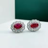 925 Sterling Silver Oval Ruby Cubic Zirconia Flower Stud Earrings Women  Accessories for Wedding Engagement  Lady's Jewelry Gift