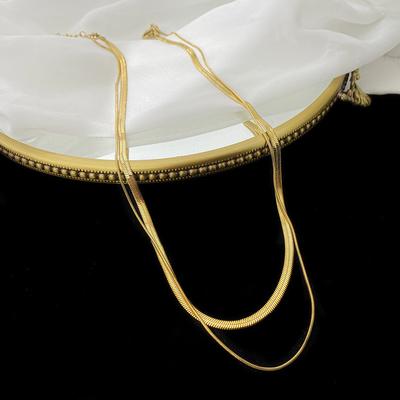 Tide Retro Double-layer Snake Bone Stacked with Titanium Steel 18k Gold Short Titanium Steel Necklace Collarbone Chain for Women