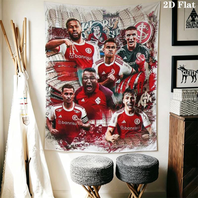 Red Jersey Football Team Collage Tapestry, Soccer Players Portrait Wall Hanging, Wall Art Decor for Fan Bedroom