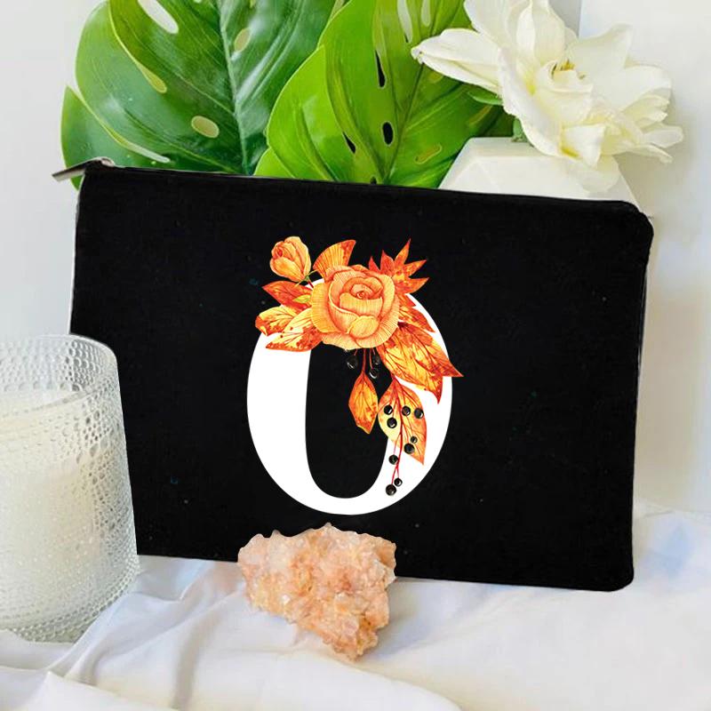 26 Floral Alphabet A-Z Makeup Bag Purse Party Lipstick Cosmetic Bags Fashion Letters Women's Outdoor Travel Toiletry Pouchs