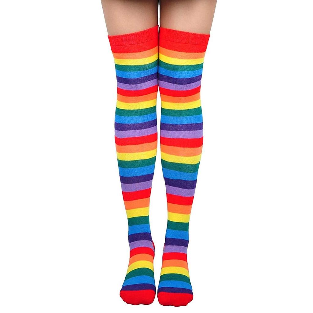 1 Set Over Knee Rainbow Thigh High Socks Gloves Set Cosplay Accessories Arm Leg Warmers for Girls