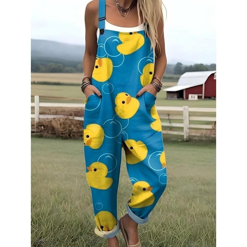 Womens Sleeveless Jumpsuit With Vintage Print Loose Fit Streetwear Style 2026