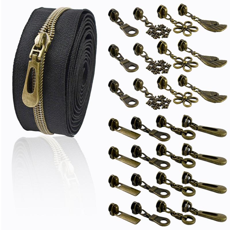 Meetee 5-20 Szt. 5# Suwak do Zamka Błyskawicznego na Zamki Nylonowe Stop Cynku Główka Zamka Dekoracja Brązowy Ciągnik Zamka Błyskawicznego Akcesoria do Szycia Kurtki Płaszcza