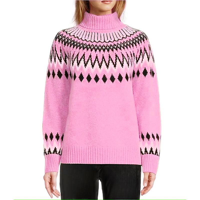 Women's Slim Fit Color Block Knitted Pullover Sweater for Fall and Winter