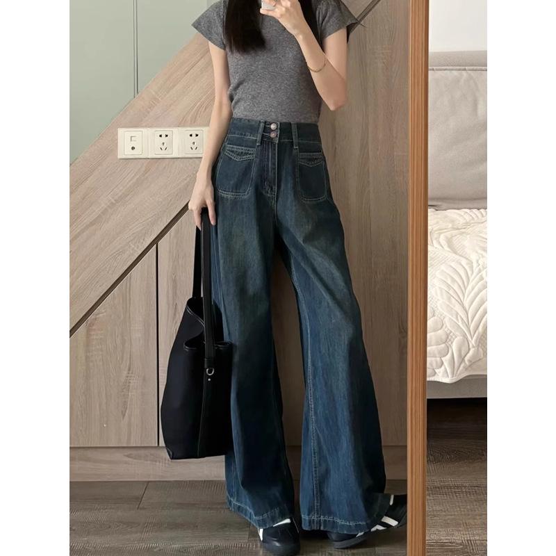 High-Waisted Plus Size Velvet Wide-Leg Jeans for Autumn/Winter