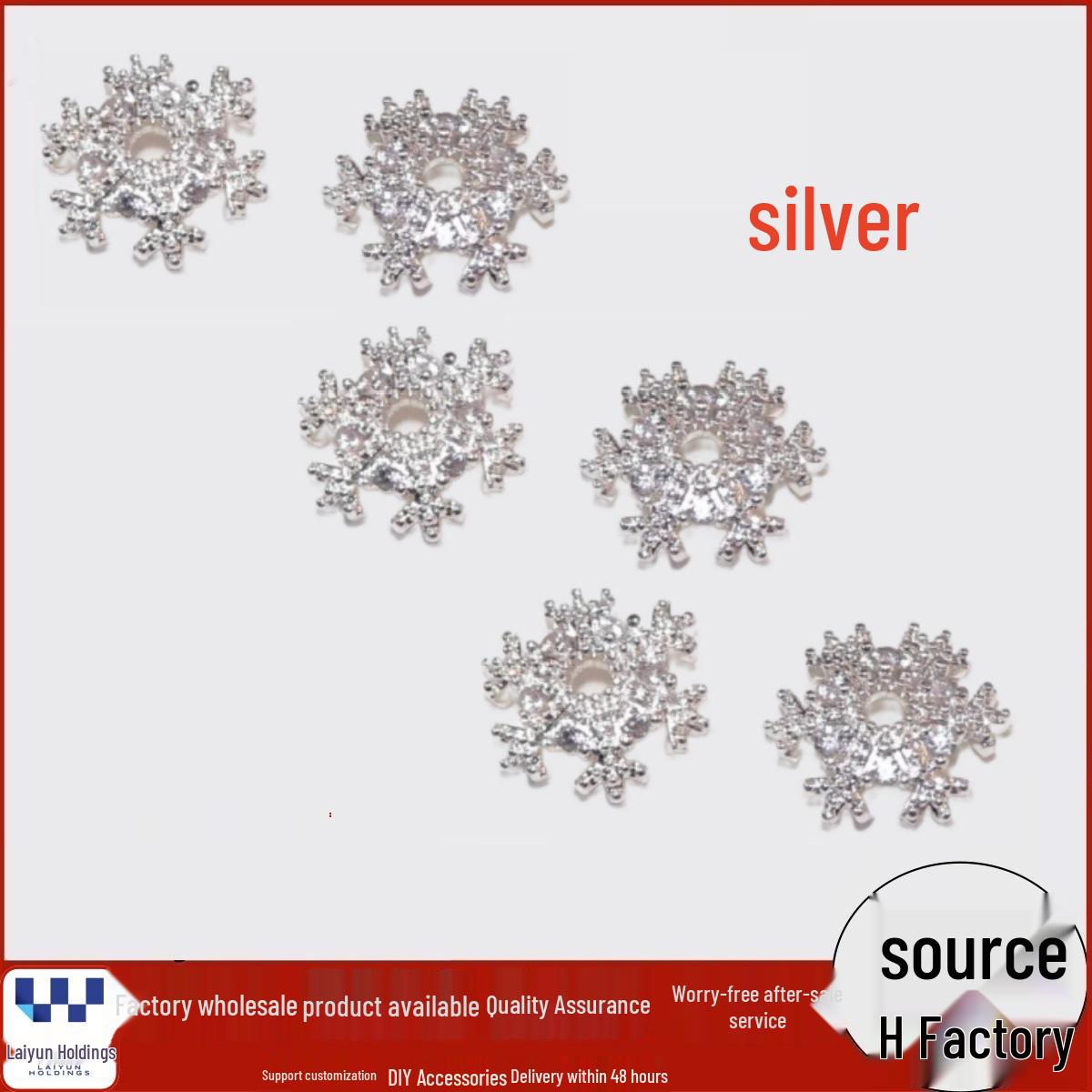 Laiyun 14K Gold-Plated Zircon Inlaid Snowflake Spacer Beads for DIY Bracelets LY08 6MM