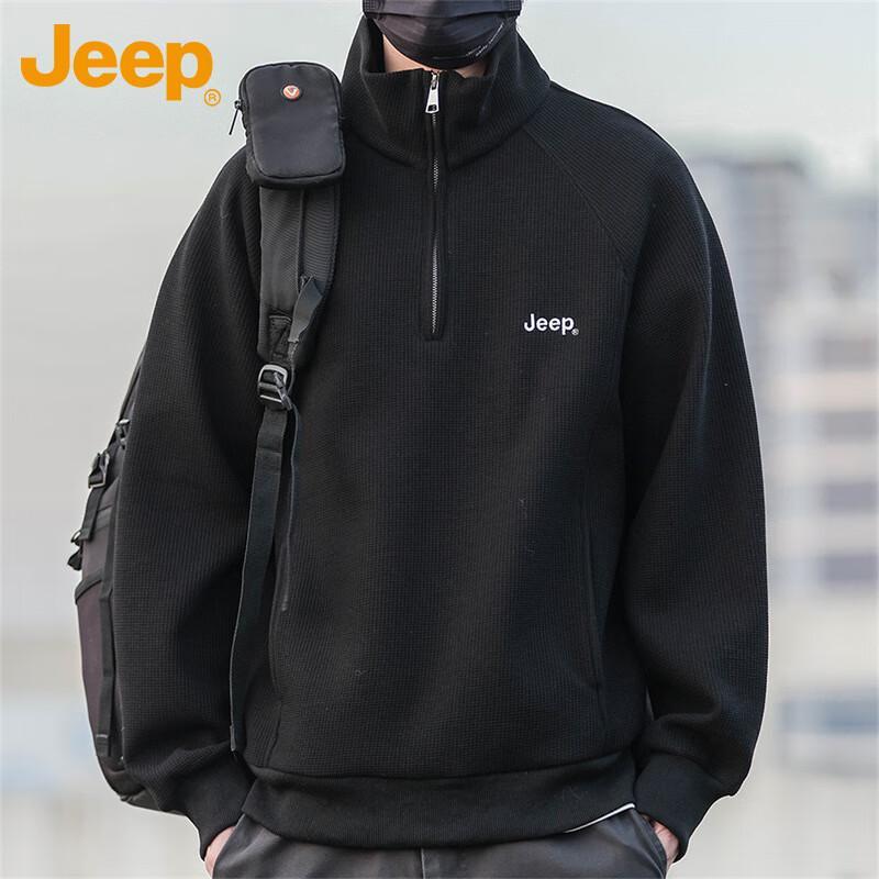 Jeep Men's Waffle Knit High-Neck Long Sleeve Pullover