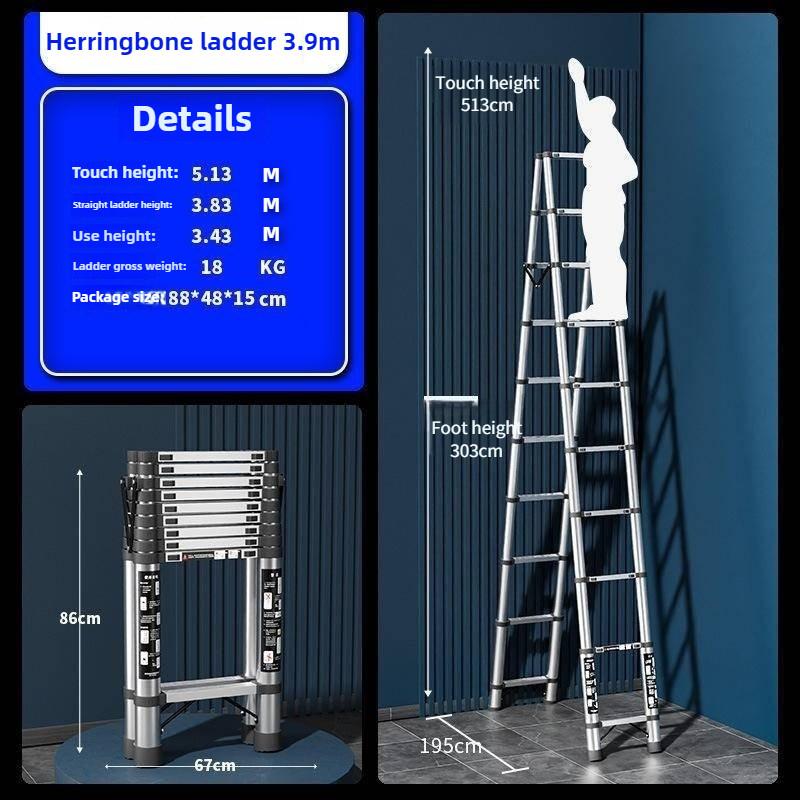 Stainless Steel Telescopic Ladder Multi Functional Household Herringbone Ladder Portable Folding Step Ladder