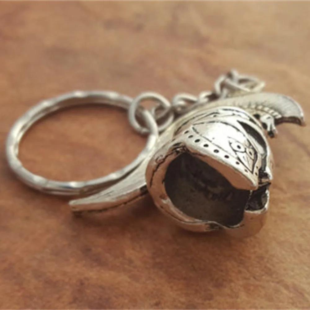Retro Personality Ancient Silver Stereo Sparta Greece Rome Warrior Helmet Key Chains for Women Men Bag Pendant Jewelry Gifts