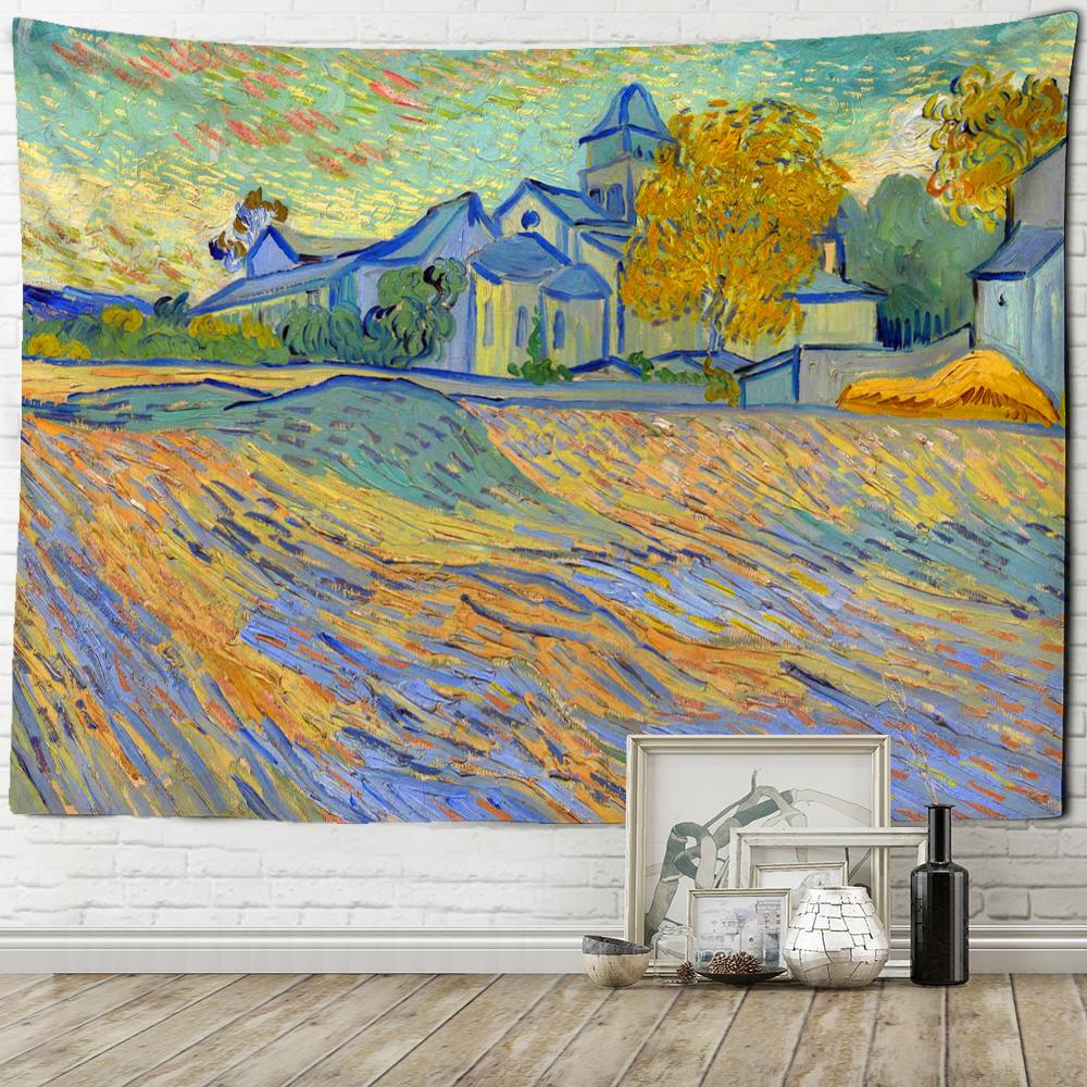 Oil Painting Farmland Tapestry Wall Hanging Hippie Psychedelic Witchcraft Van Gogh Abstract Art Home Decor