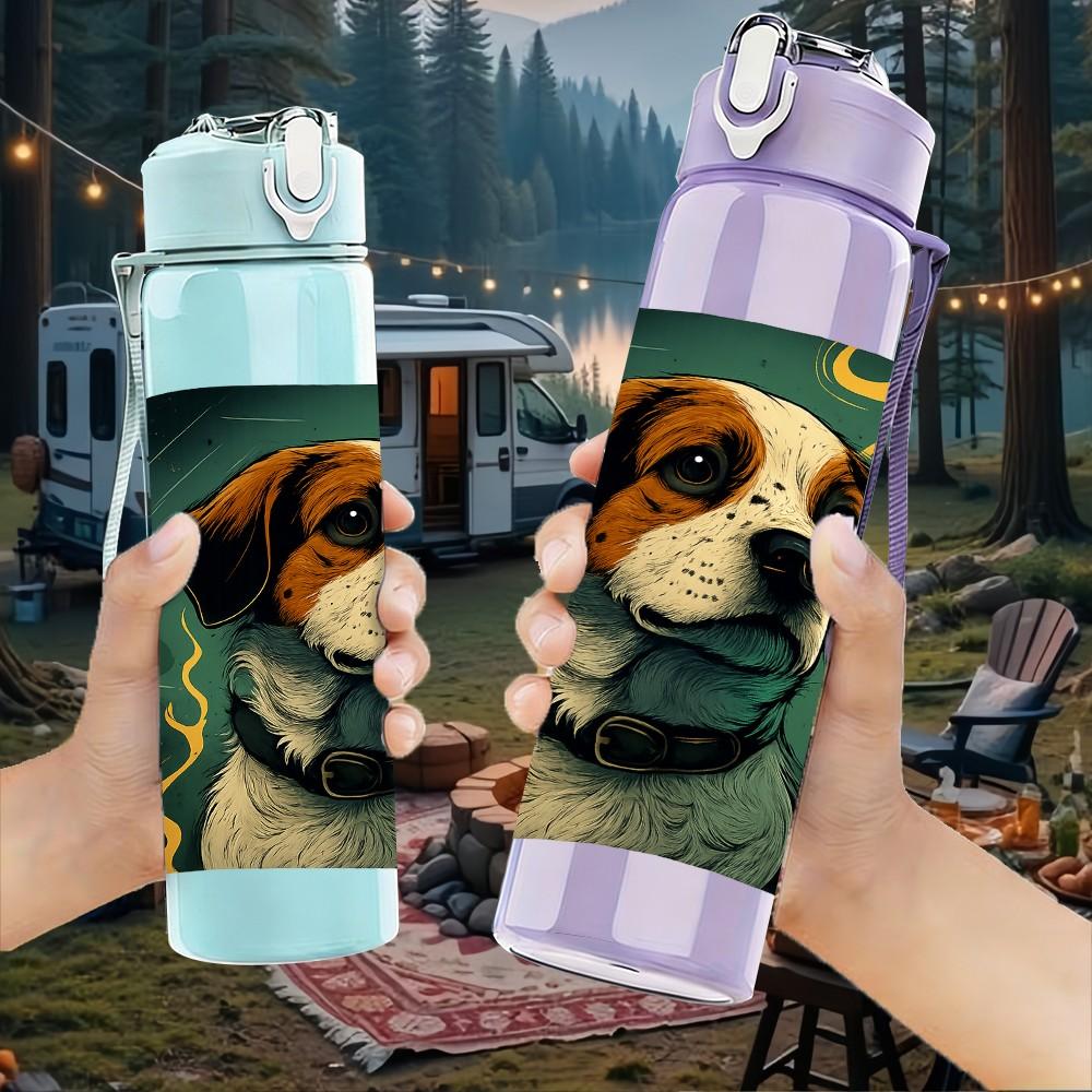1PC Hound Dog Portrait Art 750ml Color Plastic Sports Water Bottle Leakproof Flip Straw Lid Suitable for Sports Office Home Use