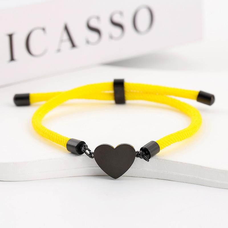 15mm Heart-Shaped Adjustable Stainless Steel Multi-Color Milan Rope Bracelet with Blank UV Laser Printing Surface