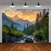 1 Peça de Grande Mural - Cenário de Montanha Nevada e Rio Pinheiros e Nascer/Pôr do Sol - Suave e Durável Decoração de Parede