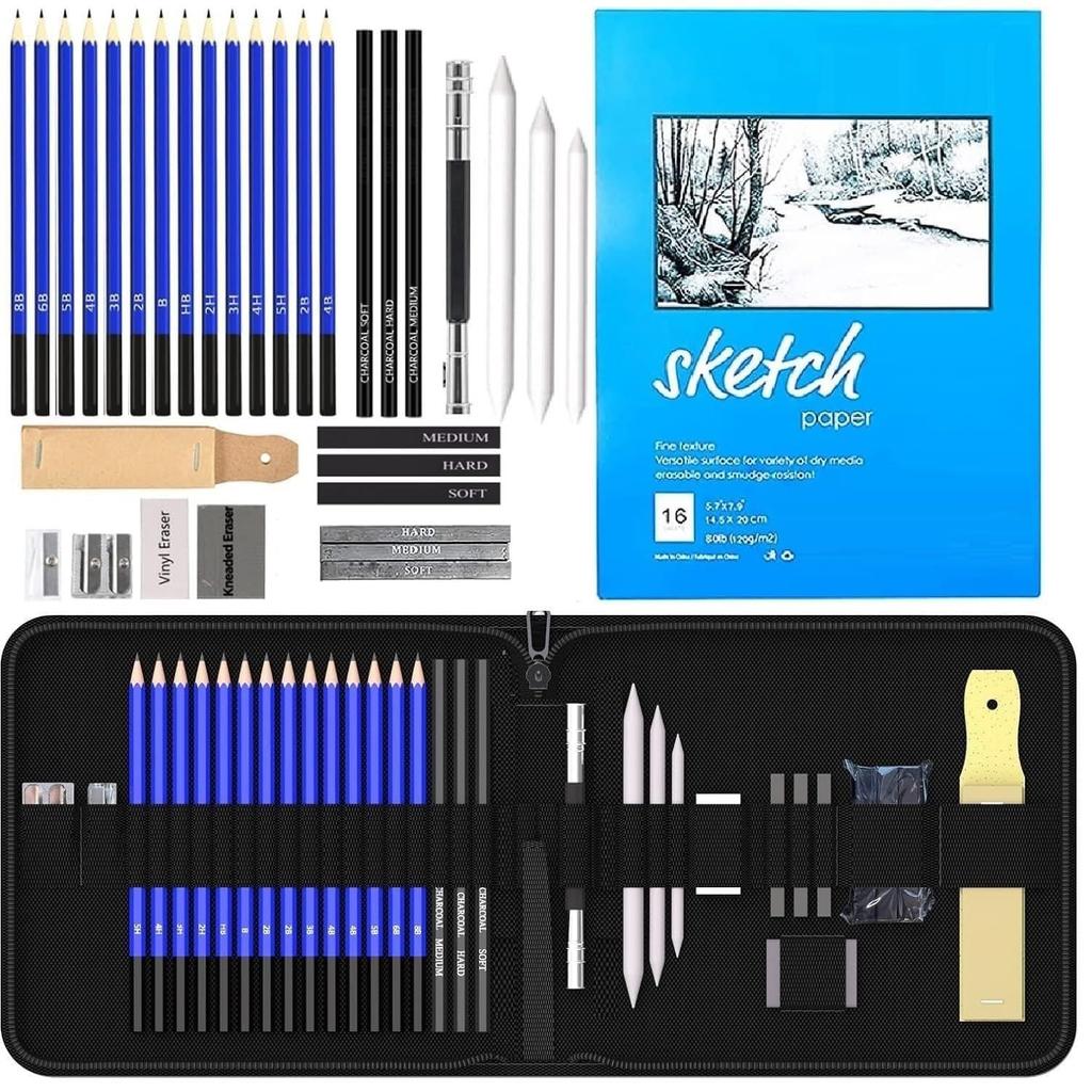 Drawing Pencils Set - Sketching and Shading Kit for Artists - Charcoal and Graphite Pencil Set - 35 Pcs