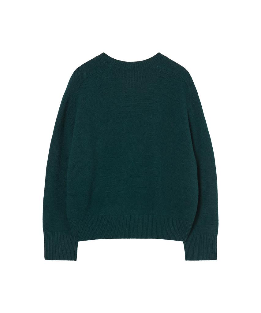 JE NE SAIS QUOI Loose Fit Crew Neck Cashmere Knit_ Forest Green