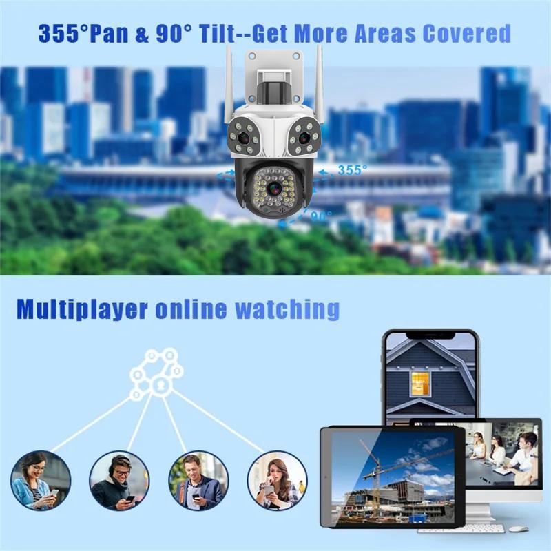 15MP 8K WiFi IP Three Lens Outdoor PTZ Camera 4X Zoom AI Tracking Surveillance Cameras Smart Security Protection CCTV Cam