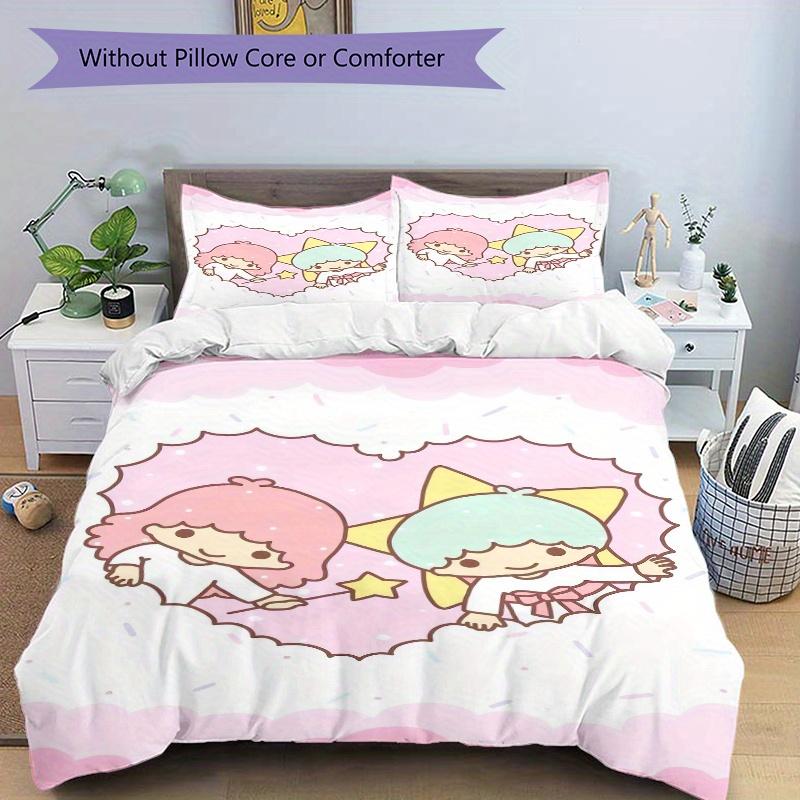 3pcs Sanrio Love Little Twin Stars Printed Bedding Set, Soft and Comfortable Quilt Cover for Bedroom, Guest Room (1 Duvet Cover + 2 Pillowca