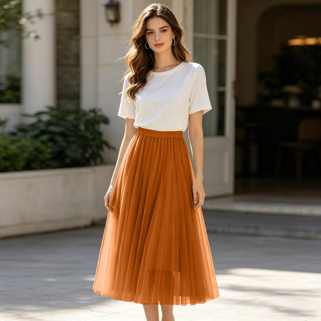 Ladies' Casual And Fashionable Mesh Half Skirt Long Skirt