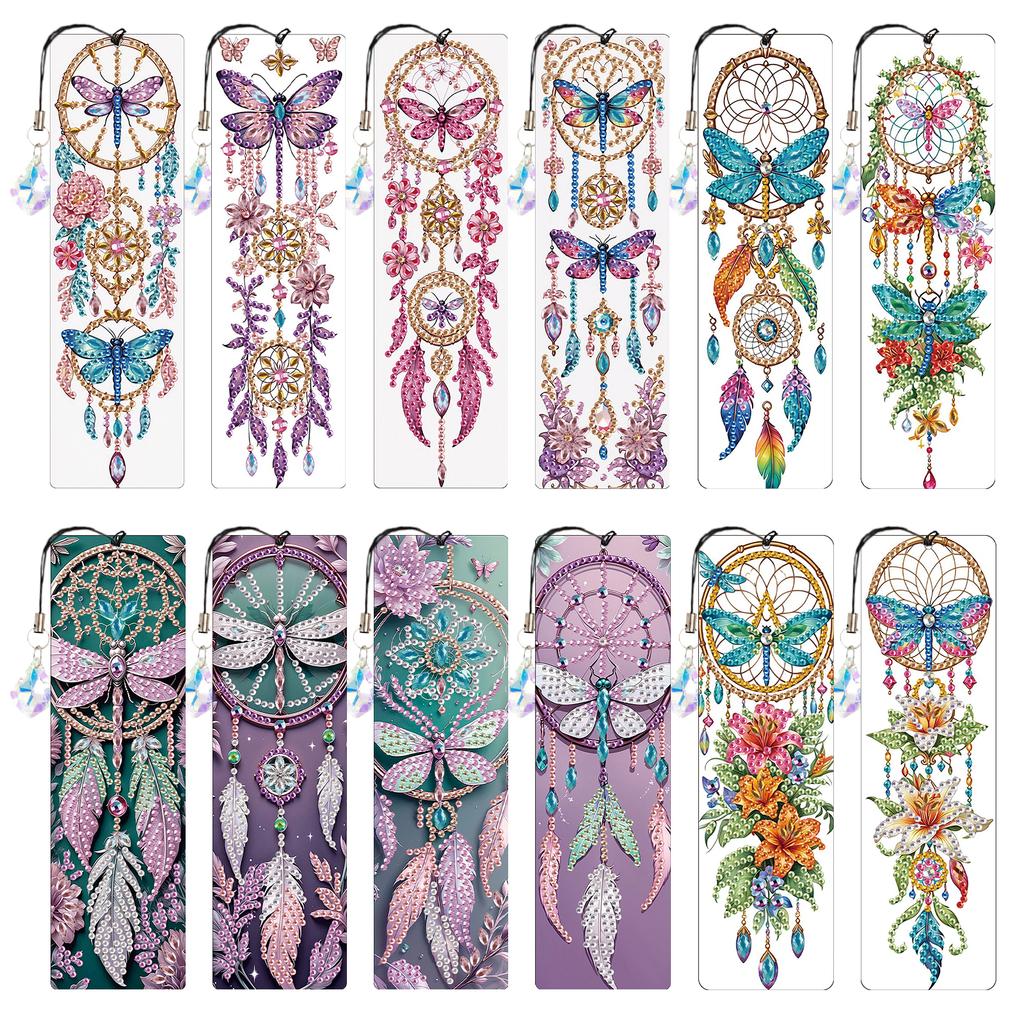 12Pcs DIY Diamond Art Bookmark with Crystal Pendant Diamond Art Painting Bookmarks Gift for Book Lovers Mosaic Art Supplies