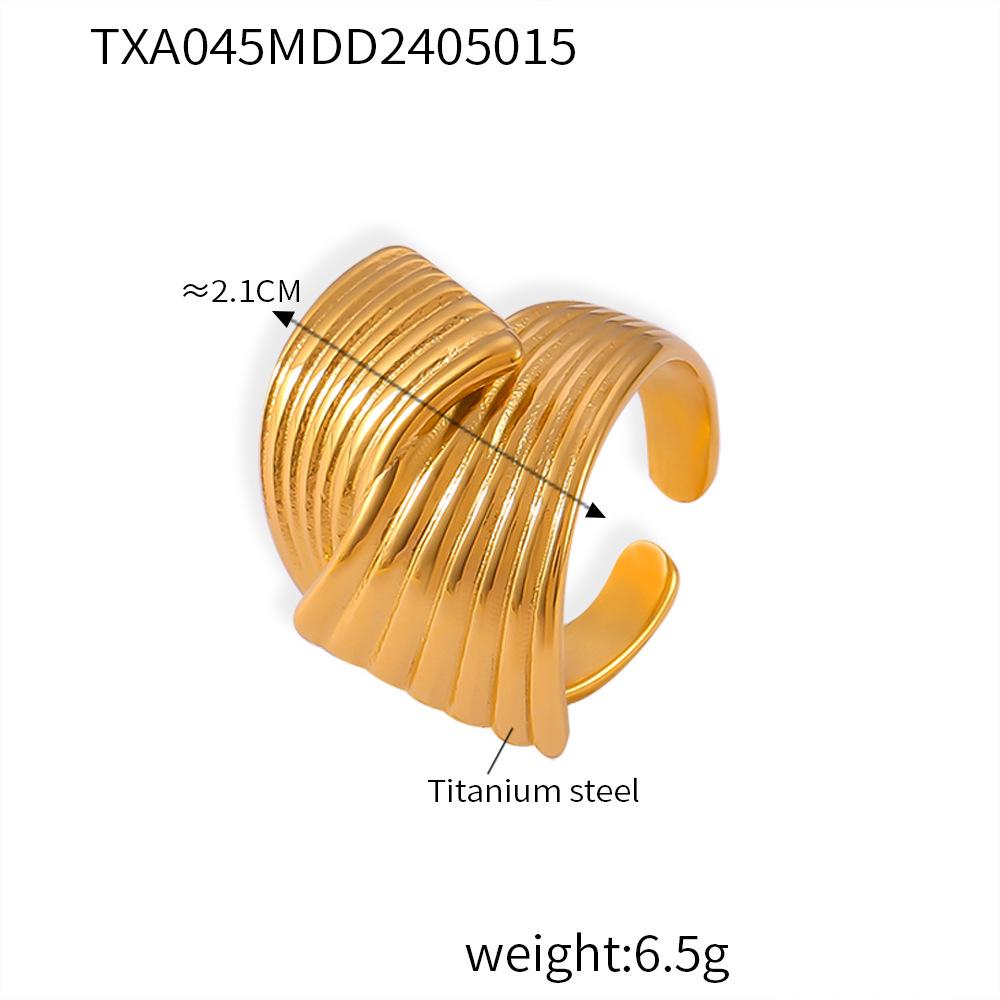 18K Gold Plated Titanium Steel Textured Earrings and Ring Set for Women