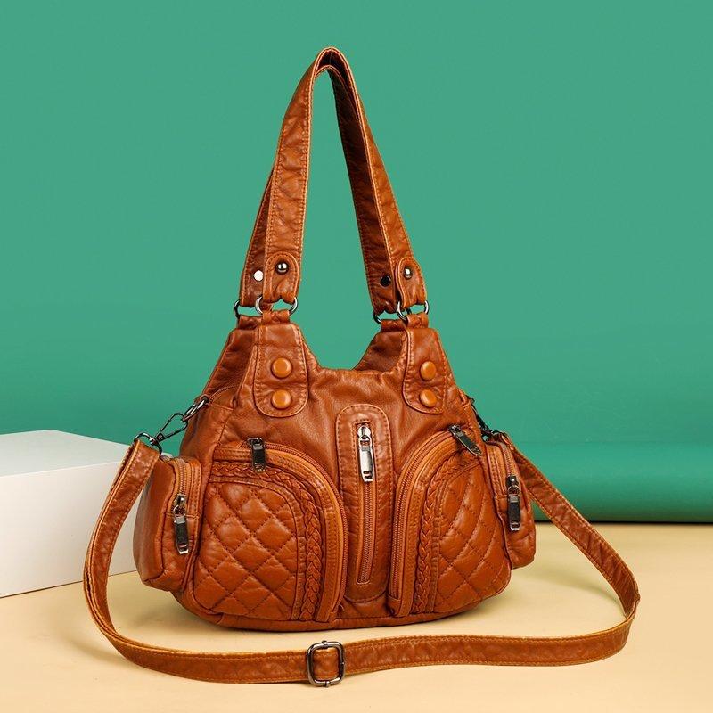 Buy Women's Bag 2021 New Washed Leather Motorcycle Bag Fashion Ladies