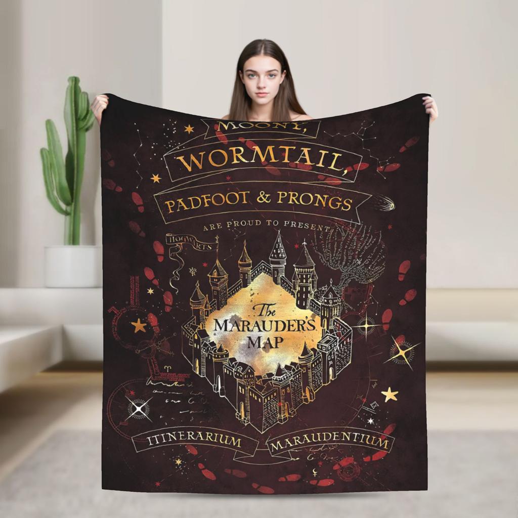 Super Warm Blanket Travel Office Marauders Map Throw Blanket  Flannel Bedspread For Living Room Aesthetic Sofa Bed Cover