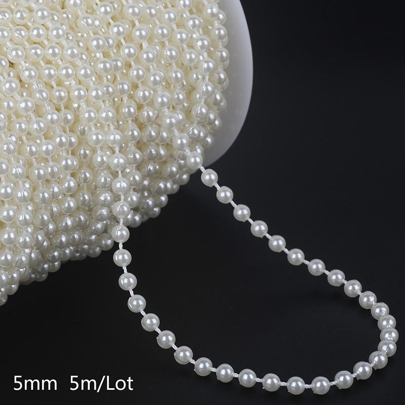 5M/Lot Mini Imitation Pearl Beads Chain 4/5/6mm Garland Pearl Beads For Wedding Party Decor Bridal Bouquet Chandelier DIY TMZ