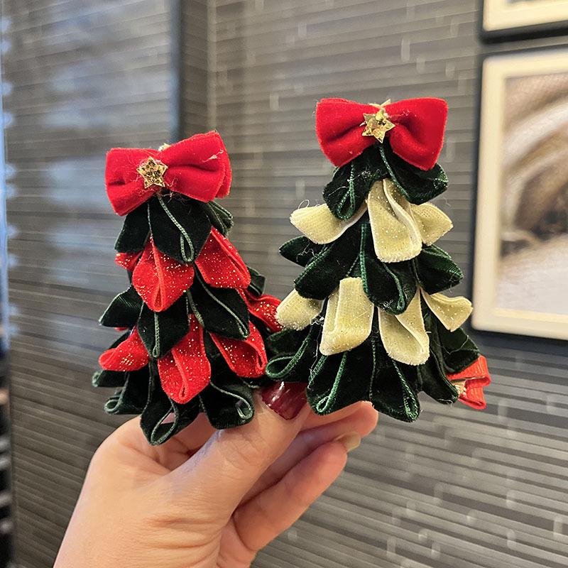 2025 Weihnachtsbaum Samt Schleife Stirnband & Haarspangen Set für Kinder