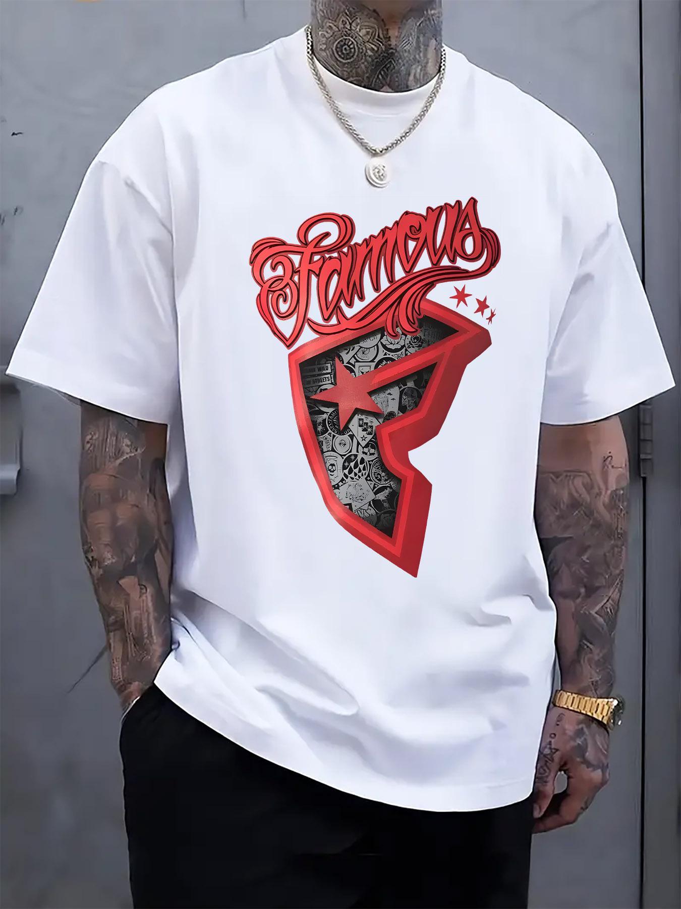 Round Neck Short Sleeve T-shirt with a Red Trend Logo Print XXXL