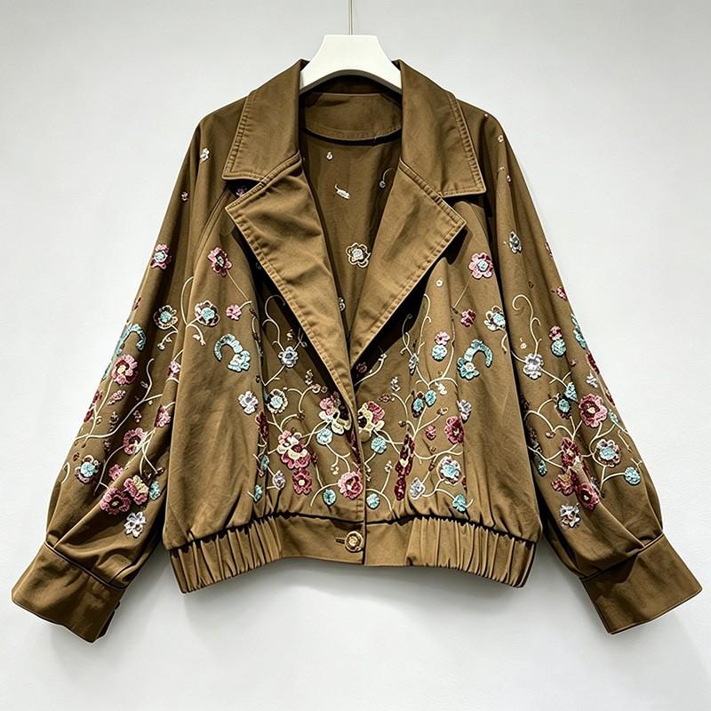 Vintage Embroidered Sequin Denim Jacket Women 2026 Casual Short Batwing Sleeve Streetwear
