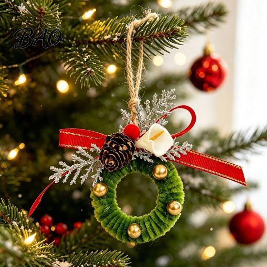 Indoor Xmas Window Decorations Handmade Pipe Cleaner Christmas Ornament, Finished Chenille Stems Wreath Crafts Charming Gift Packaging with Pinecones