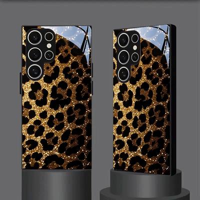 Golden Flash Leopard Pattern Tempered Glass Phone Case Suitable for Samsung GalaxyS26 S25 S24 S22 S21 S20FE/Ultra/Plus Anti Drop