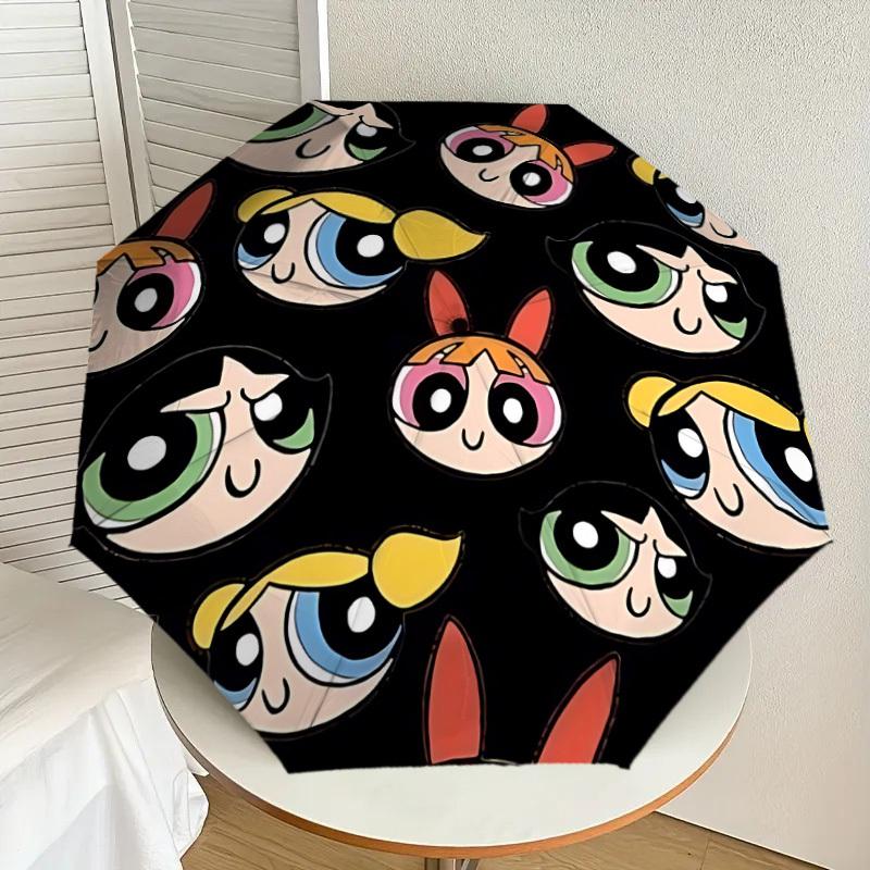 1pc Powerpuff Girls Auto Personality Cute Umbrella | Portable Foldable 8-Rib Manual Open, Cute Halloween & Christmas Gift for Outdoor, Casual Accessor