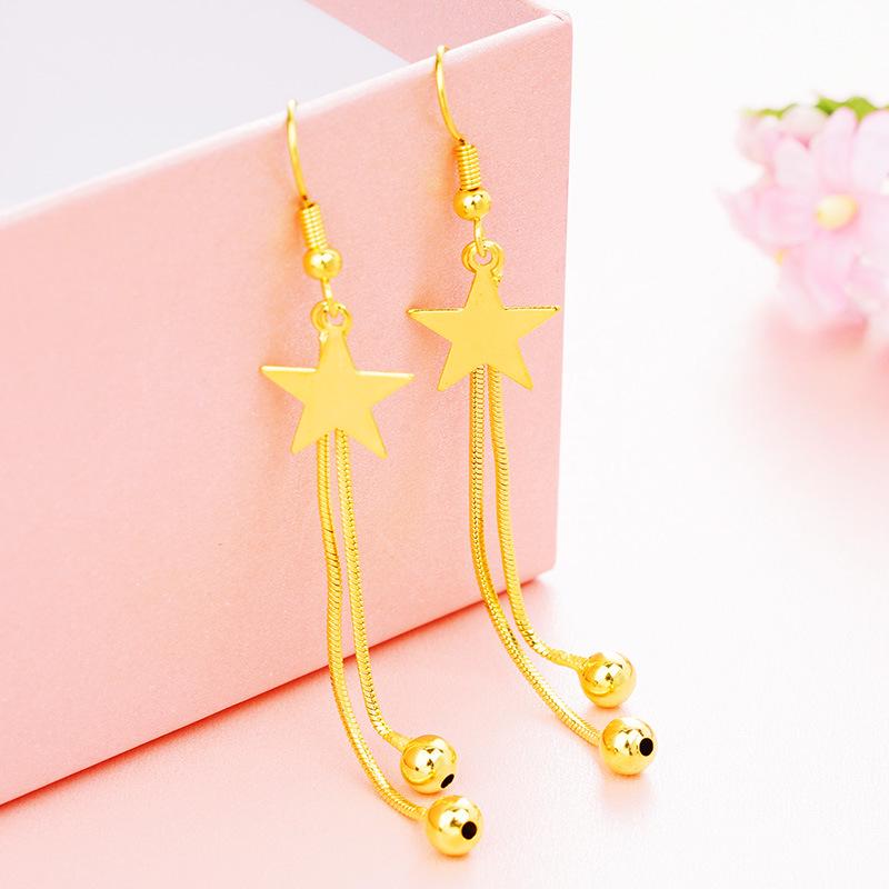 Elegant Gold Star Tassel Earrings: Vietnamese Simplicity Meets Korean Style