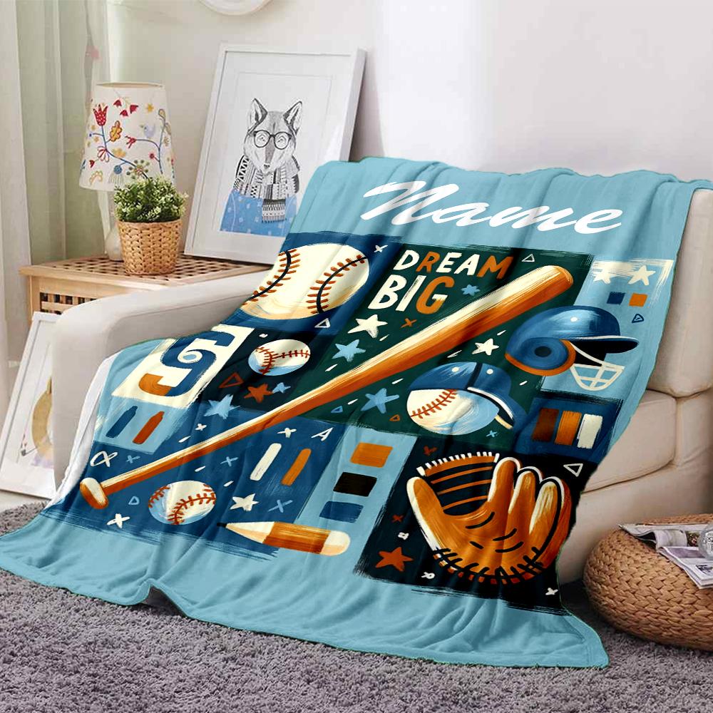 Custom Name Baseball Theme Printed Blanket - Perfect for Couch, Bed, Travel & Outdoor Use | Machine Washable, Cozy & Durable.