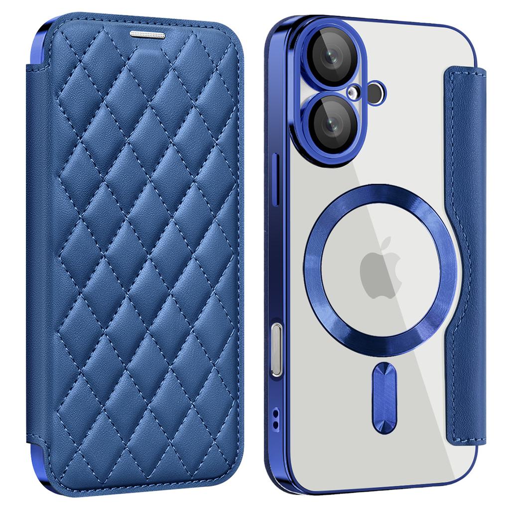 For iPhone 16 Plus Case Compatible with MagSafe Rhombus PU Leather Phone Cover