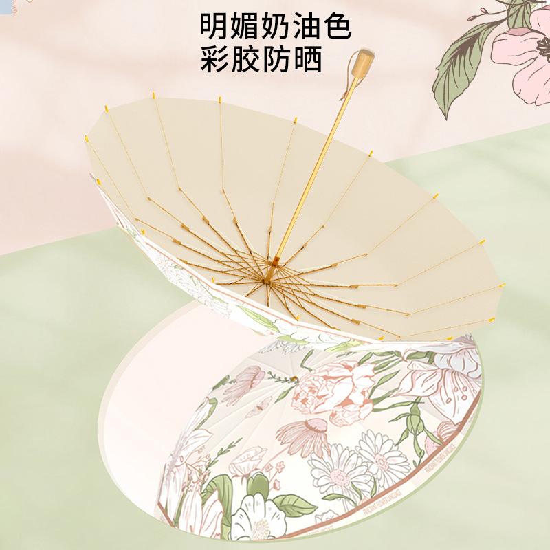 Composto avanzato! Ombrello rinforzato a 16 stecche doppio antivento e antipioggia ombrello pieghevole da sole per ragazze protezione UV