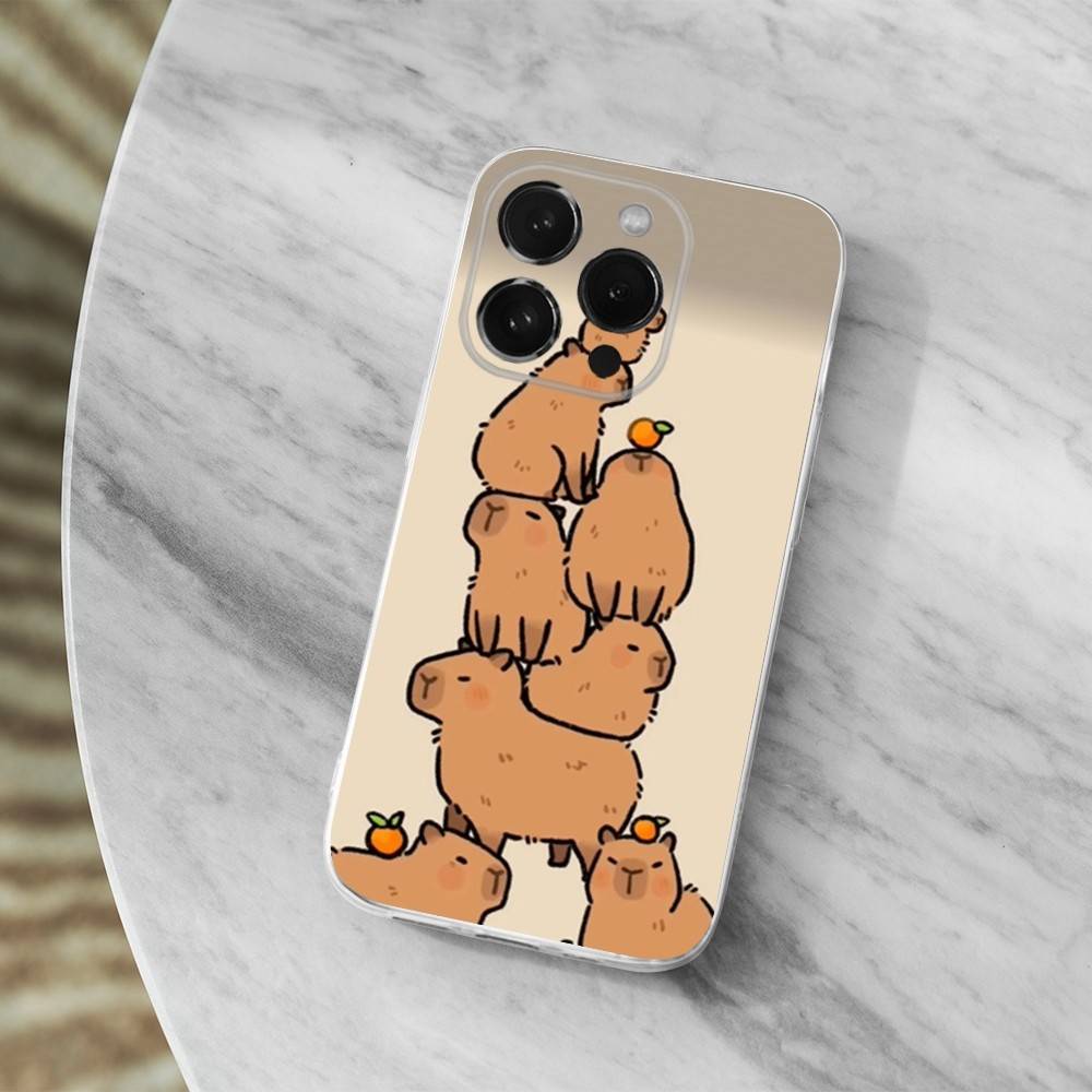 Cute Cartoon Capybara Case For iPhone X,14,16,Mini,XS,SE,12,15,Pro,17,Plus,11,Max,13,XR,Transparent Soft Cover