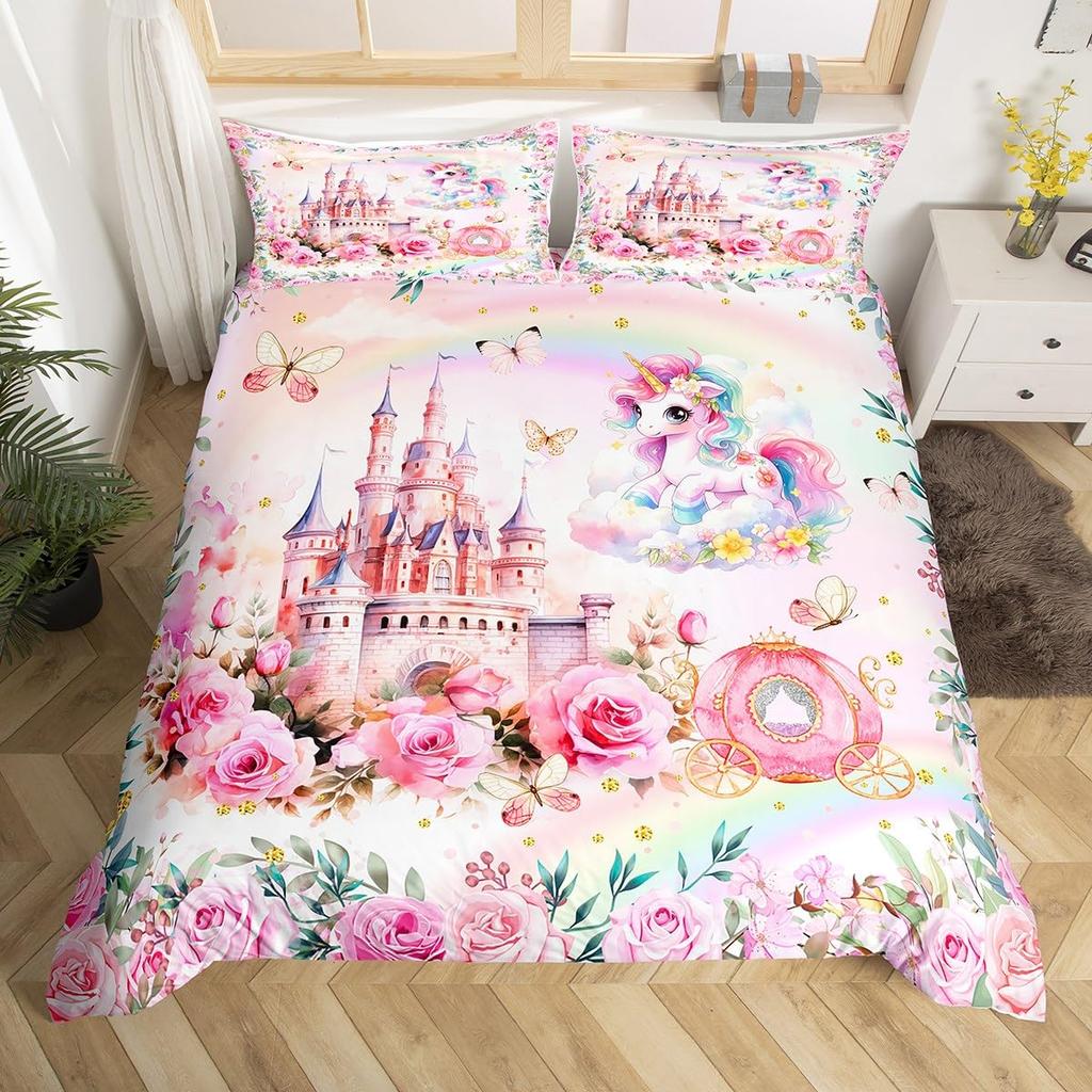 Castle Duvet Cover Sets For Girls Queen Twin Size Lightweight Down Quilt Covers Room Decor 2 Pillowcases 1 Duvet Cover No Quilt