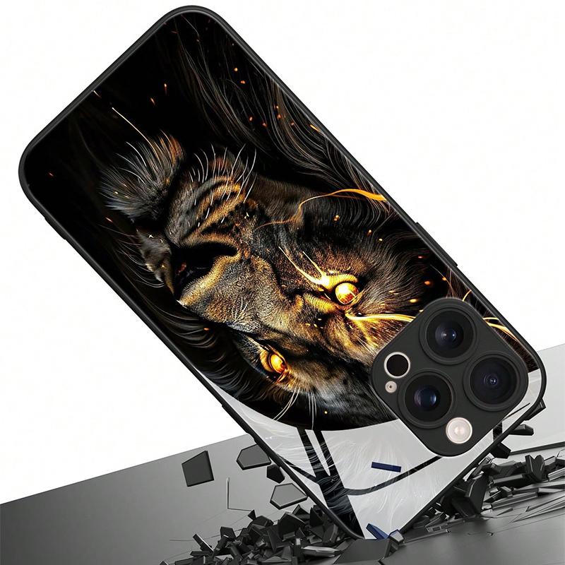 Dark Lion Head Pattern Tempered Glass Phone Case For iPhone 17 Pro Max 16 15 14 13 12 11 Pro 17Air 16E 7 8 Plus XR XS X Cover