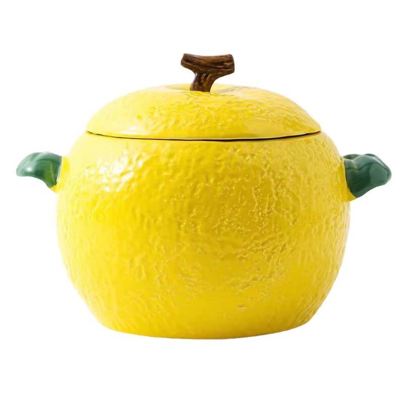 ZISIZ Lemon Ceramic Soup Bowl with Lid