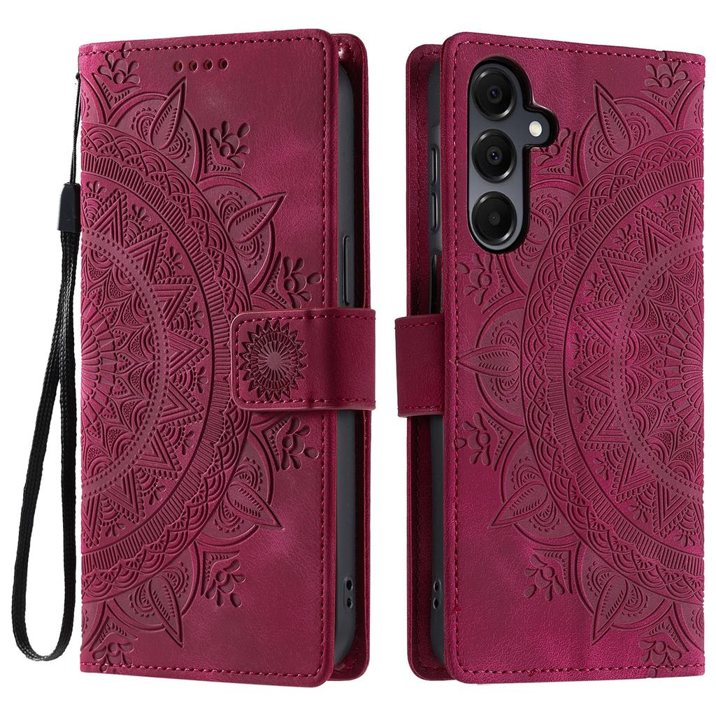 Pouzdro pro Samsung Galaxy A17 s potiskem totemu, s povrchem na dotek jako kůže, peněženkové, kožené, s poutkem na ruku