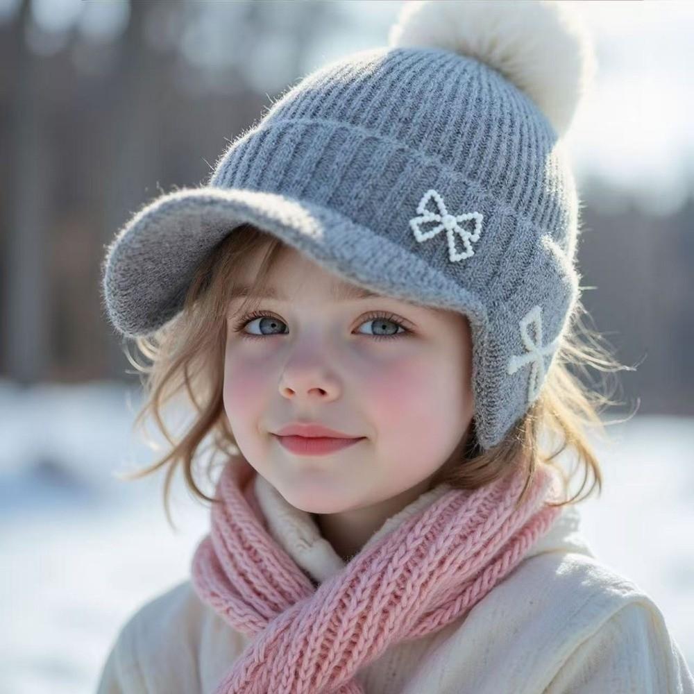 Adjustable Kids Baseball Cap Thickened Beanie Cap Cute Knitted Hat With Brim Winter