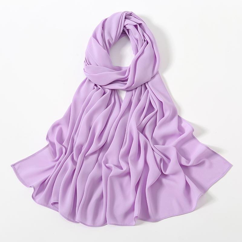 Women Heavy Chiffon Hijab Scarf Premium Chiffon Muslim Hijabs Plain Good Stitching Maxi Wrap Solid Color Musulman Femme Shawls