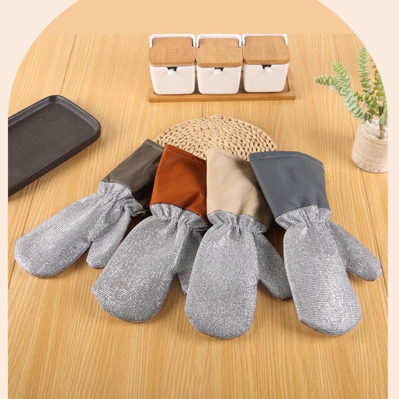 Silver Wire Leather Dishwashing Gloves: Multi-functional Extended Thickened Gloves for Kitchen Cleaning and Stain Removal.